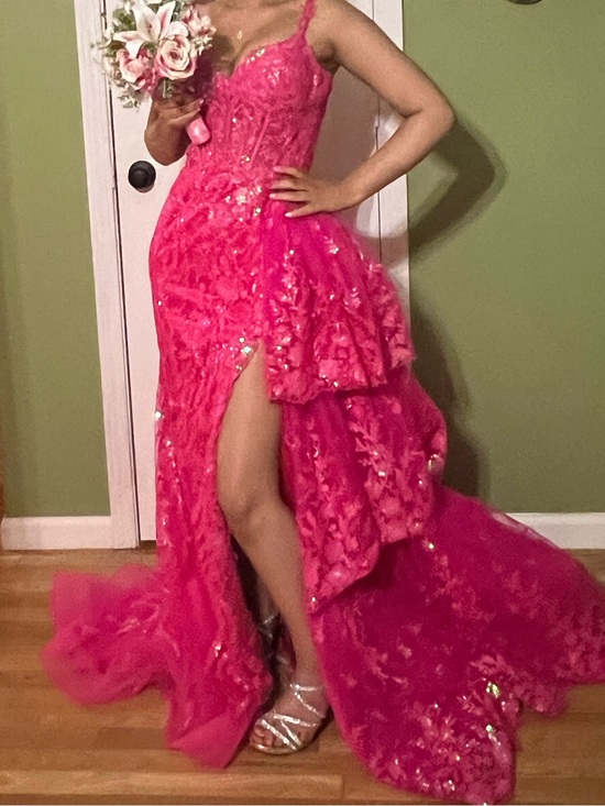 Sherri Hill Dresses & Skirts - Sherri Hill Hot Pink Sequin High-Slit removable train prom dress